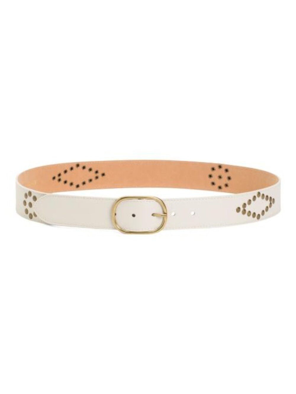 Persaman Geometric Studded Leather Belt M 90 1.5" Ecru Brushed Brass Italy